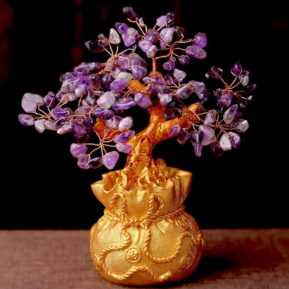 🆕New Amethyst Crystal Bonsai Money Tree with Feng Shui Decorative Pot - Picture 2 of 6